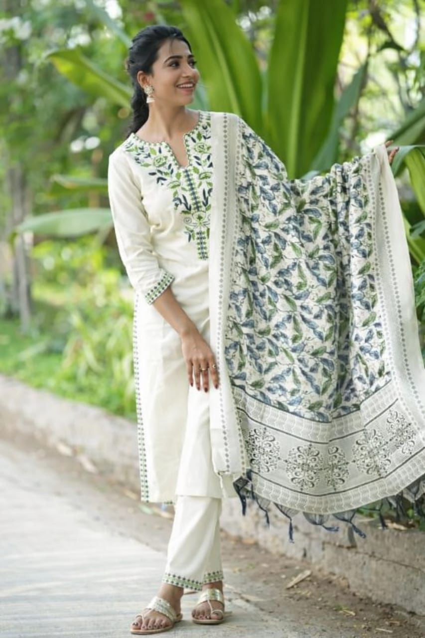 Khadi Cotton embroidered 3pc Set