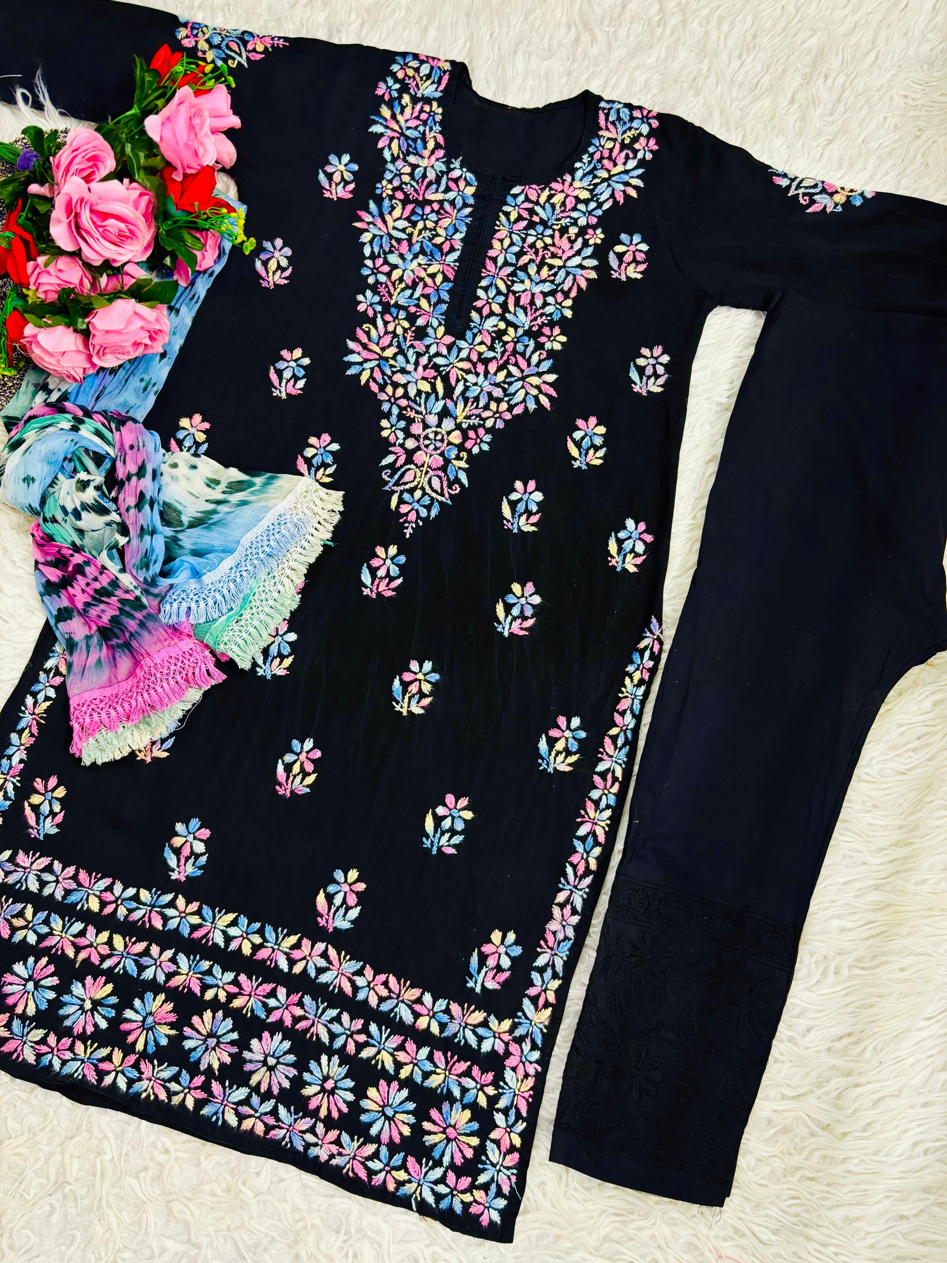 Pure Modal Lucknowi work 3pc set