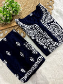 Rayon white embroidered Kurta and plazzo