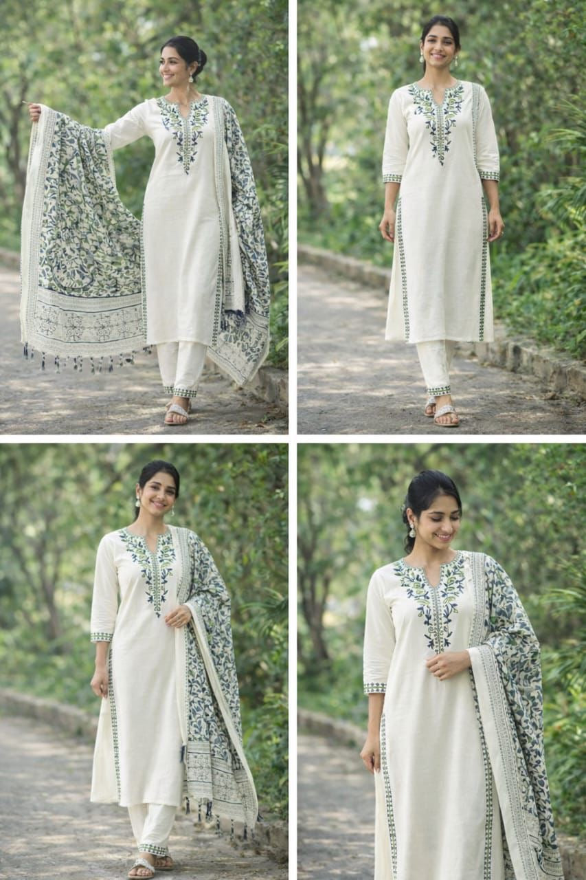 Khadi Cotton embroidered 3pc Set