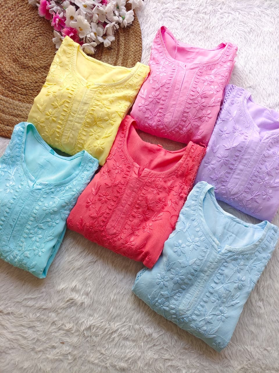 Soft Rayon designer 3pc Chikankari set