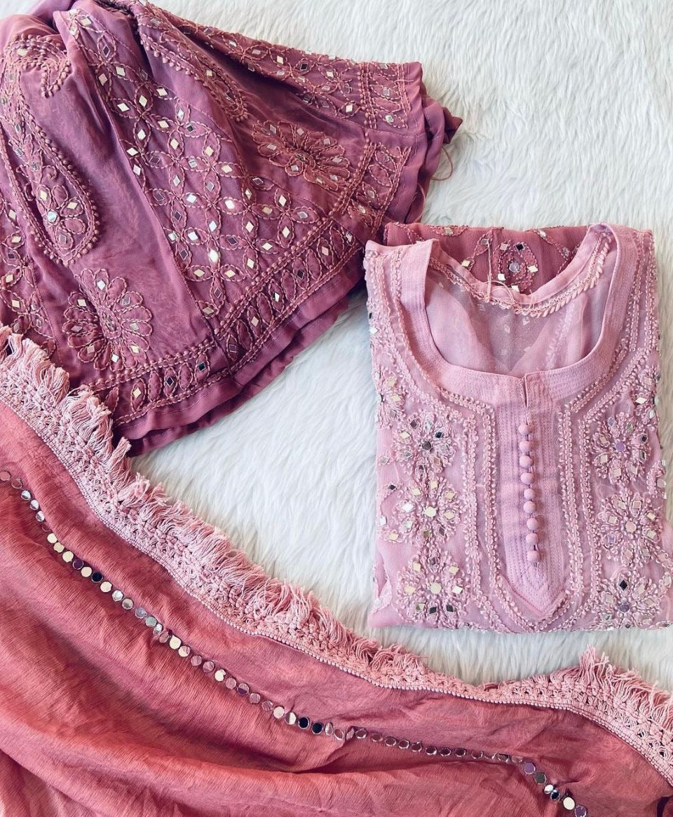 4pc Mirror Work Georgette Set