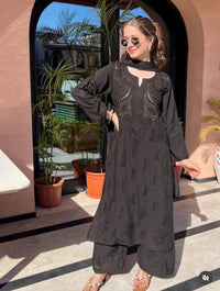 Iddat Muqaish Work Fine Handwork Lucknowi Kurta Plazo Set