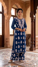 Side Border Cut work Rayon 2pc Set plus size