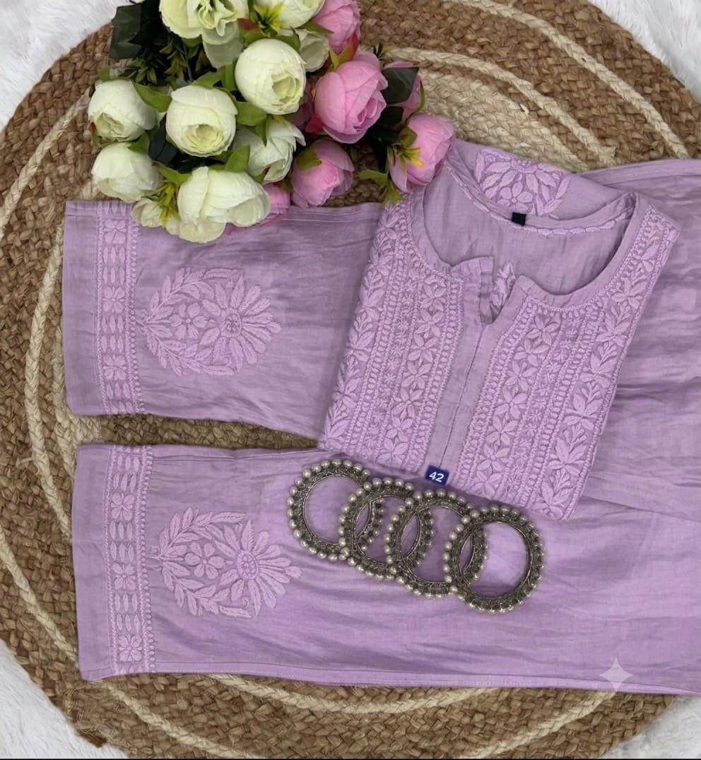 3d Chikankari pure chanderi Set
