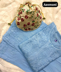 Modal lucknowi Daman rich work Kurta and plazzo with Potli Bag