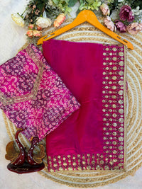 Pink Jimmy Satin Saree Unstiched