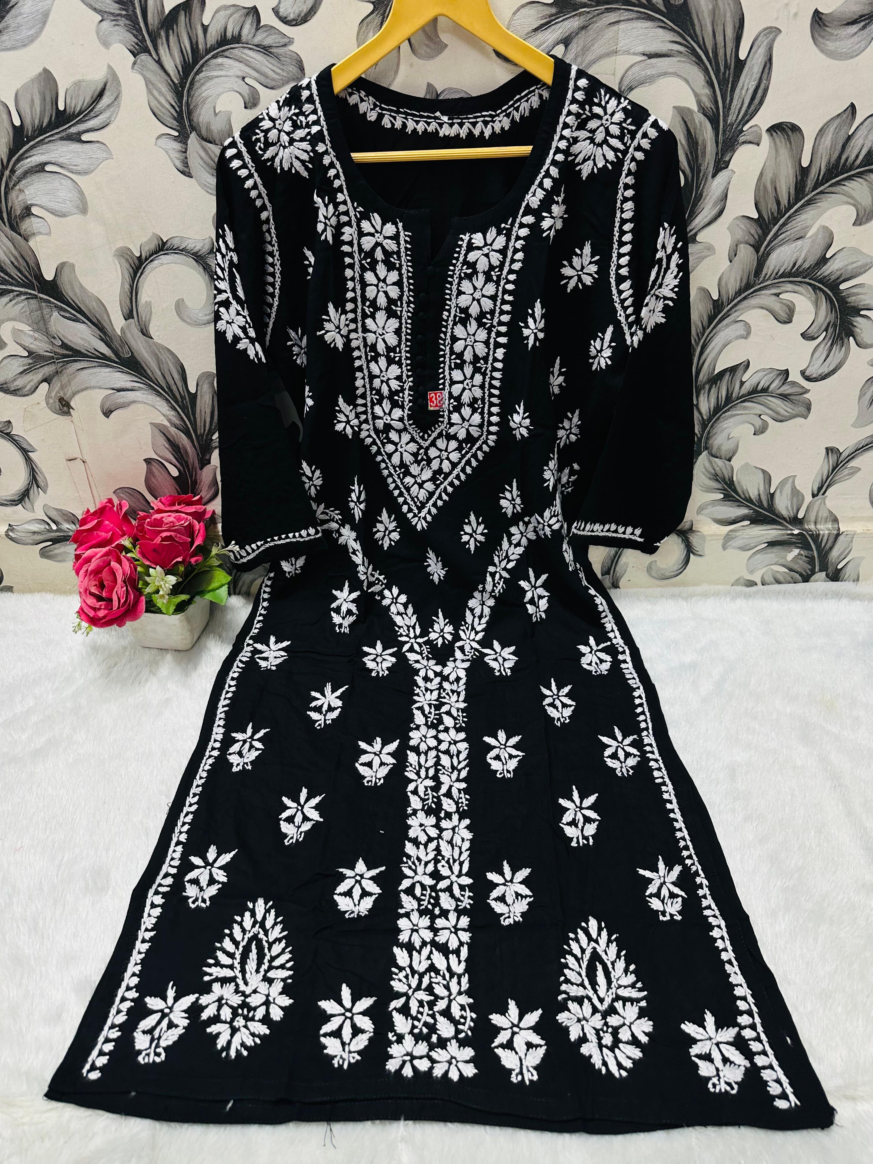 Designer Lanel with flower rayon Kurta