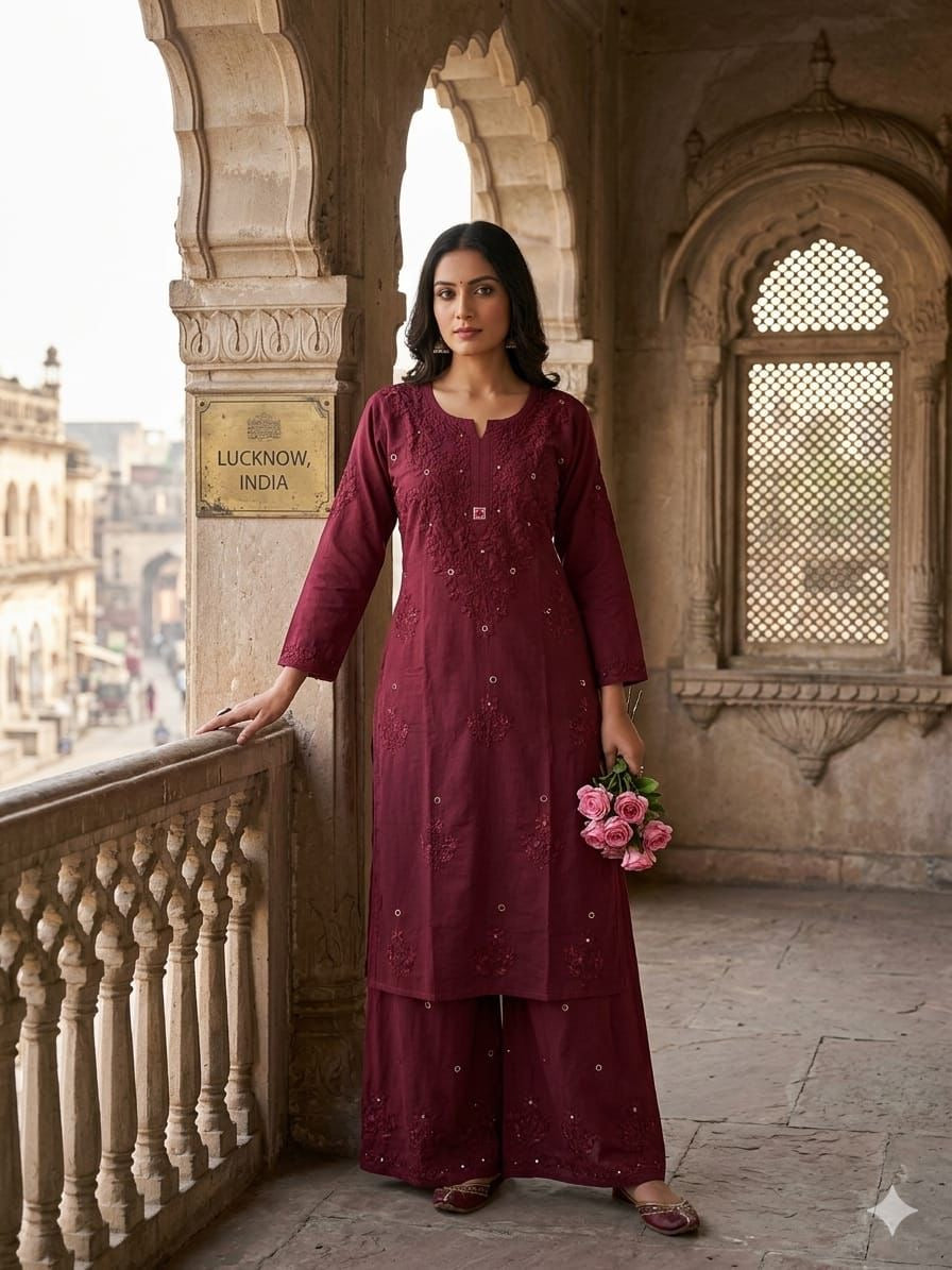 Pure Rayon 2pc Kurta plazzo Muqaish work set