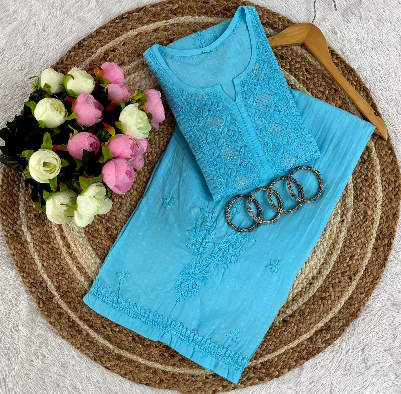 3D anchor Square Gala Muqaish thread Hand work 2pc Set