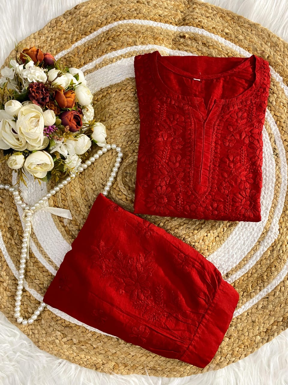 Chanderi Soft Fabric Kurti paired with stylish Afghani Salwar