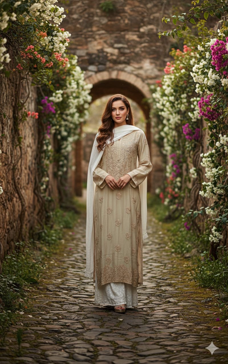 Luxury Creap 3d Work kurta