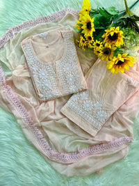 Soft Pastels 3pc Cotton White embroidered kurta