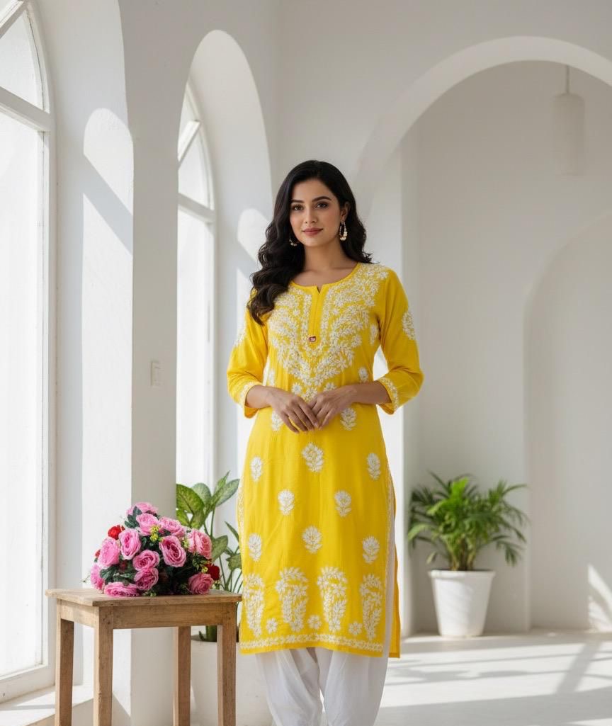 Heavy Daman chikankari work Long Kurta