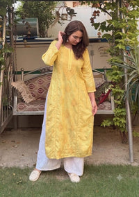 Chanderi 3d Gala Panel chikankari kurti