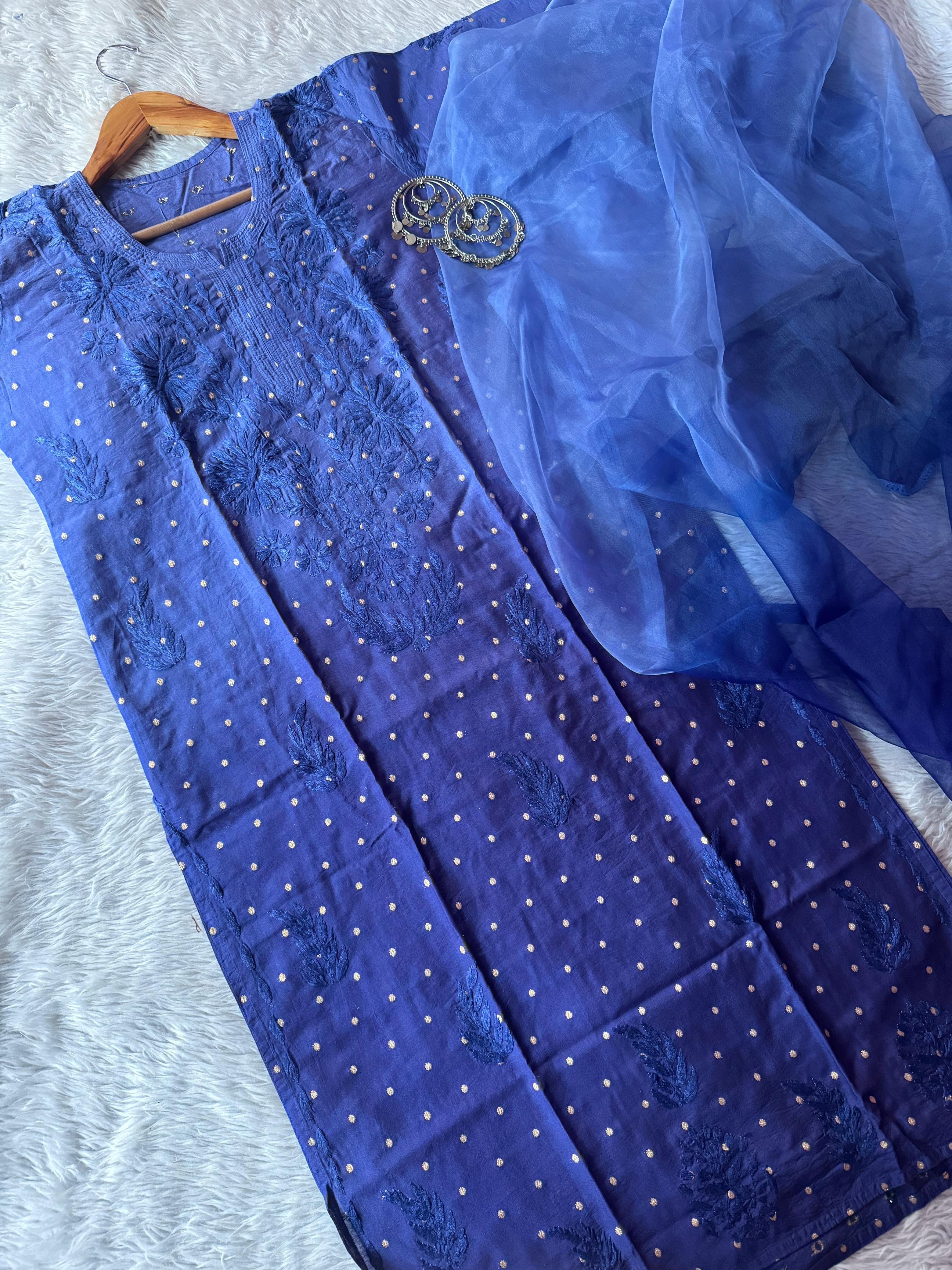 premium beautiful bindi chanderi set with organza dupatta