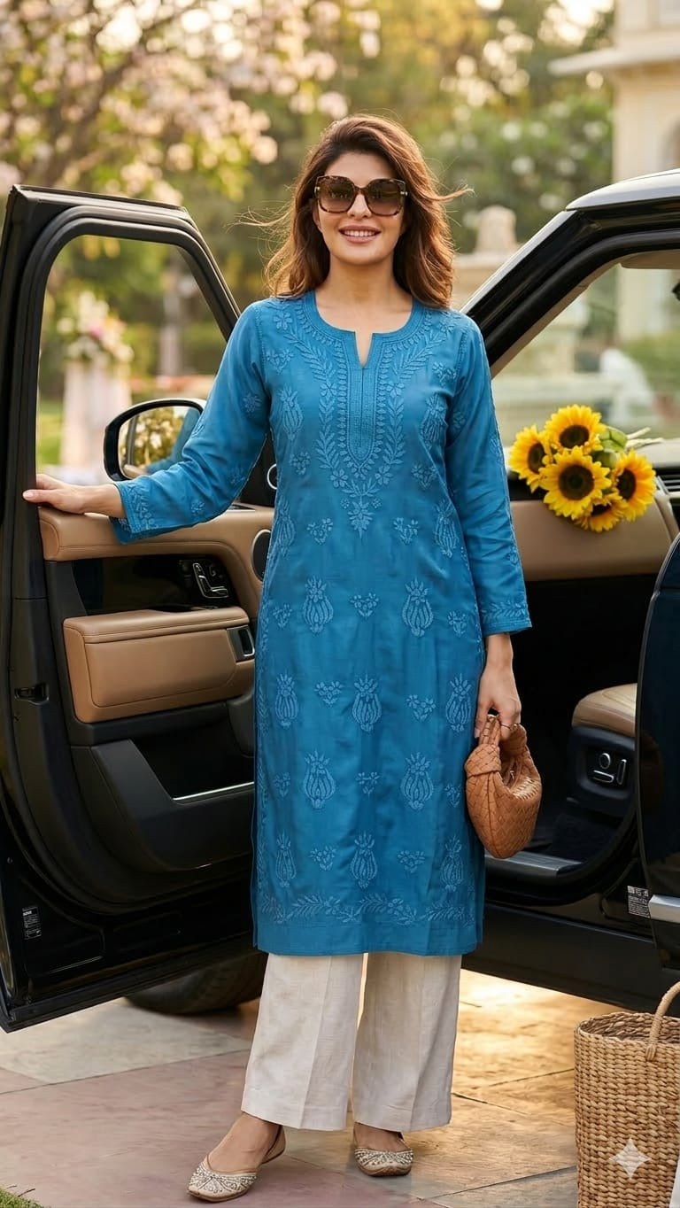 Creap dyeable 3d thread kurta