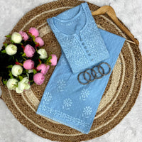 Dobby cotton embroidered tone to tone set