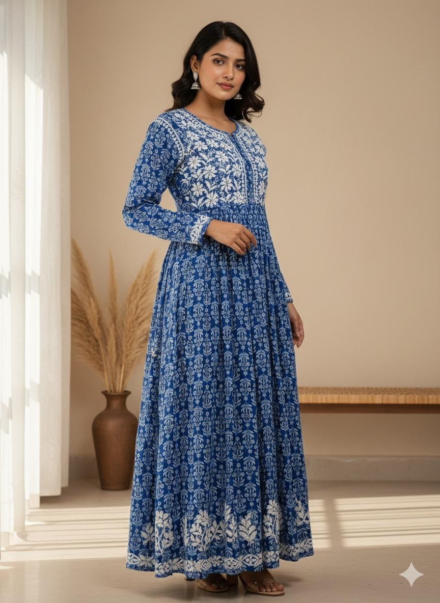 Flower Printed mul mul gown
