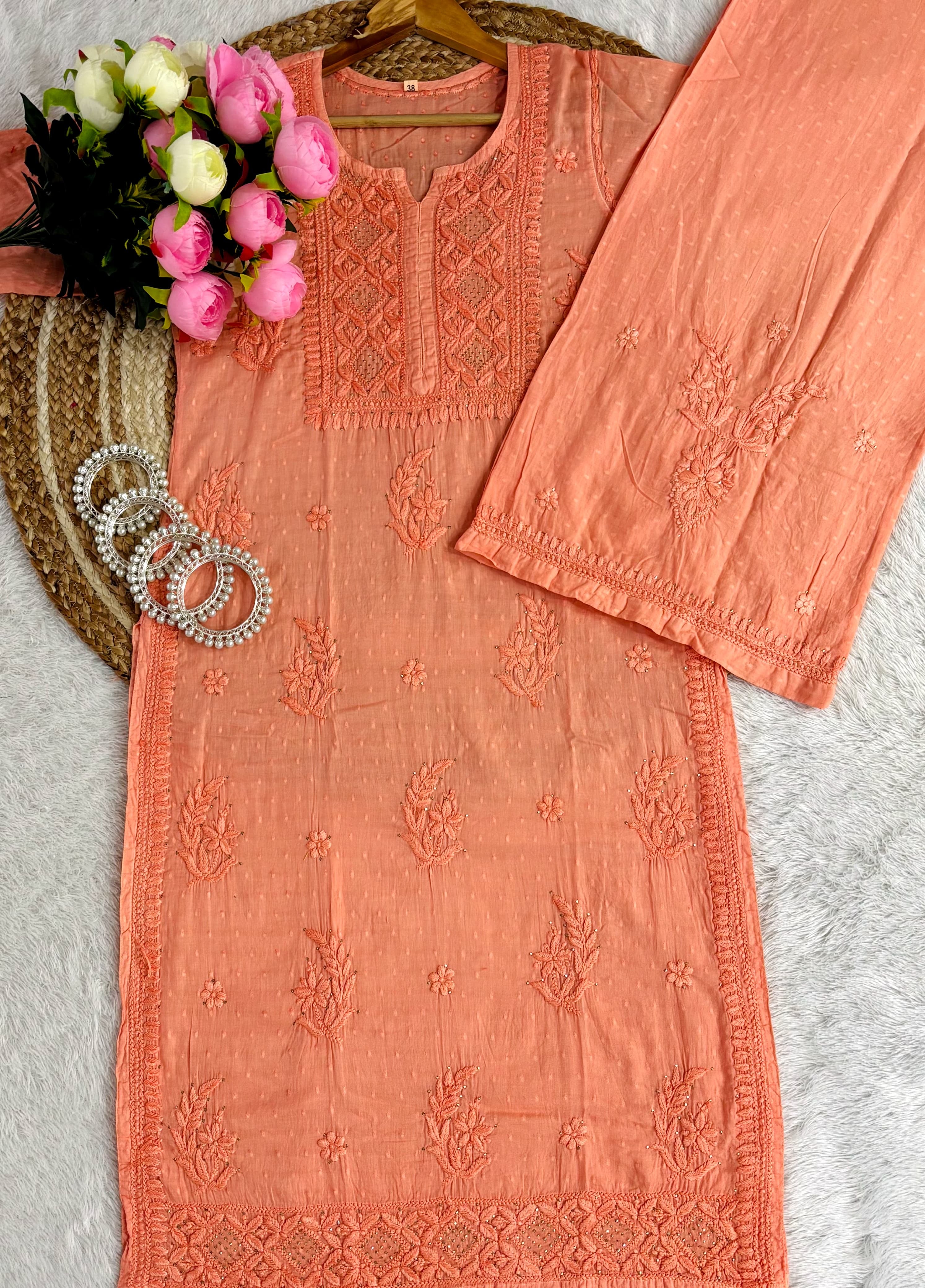 3D anchor Square Gala Muqaish thread Hand work 2pc Set