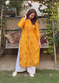 Chanderi 3d Gala Panel chikankari kurti