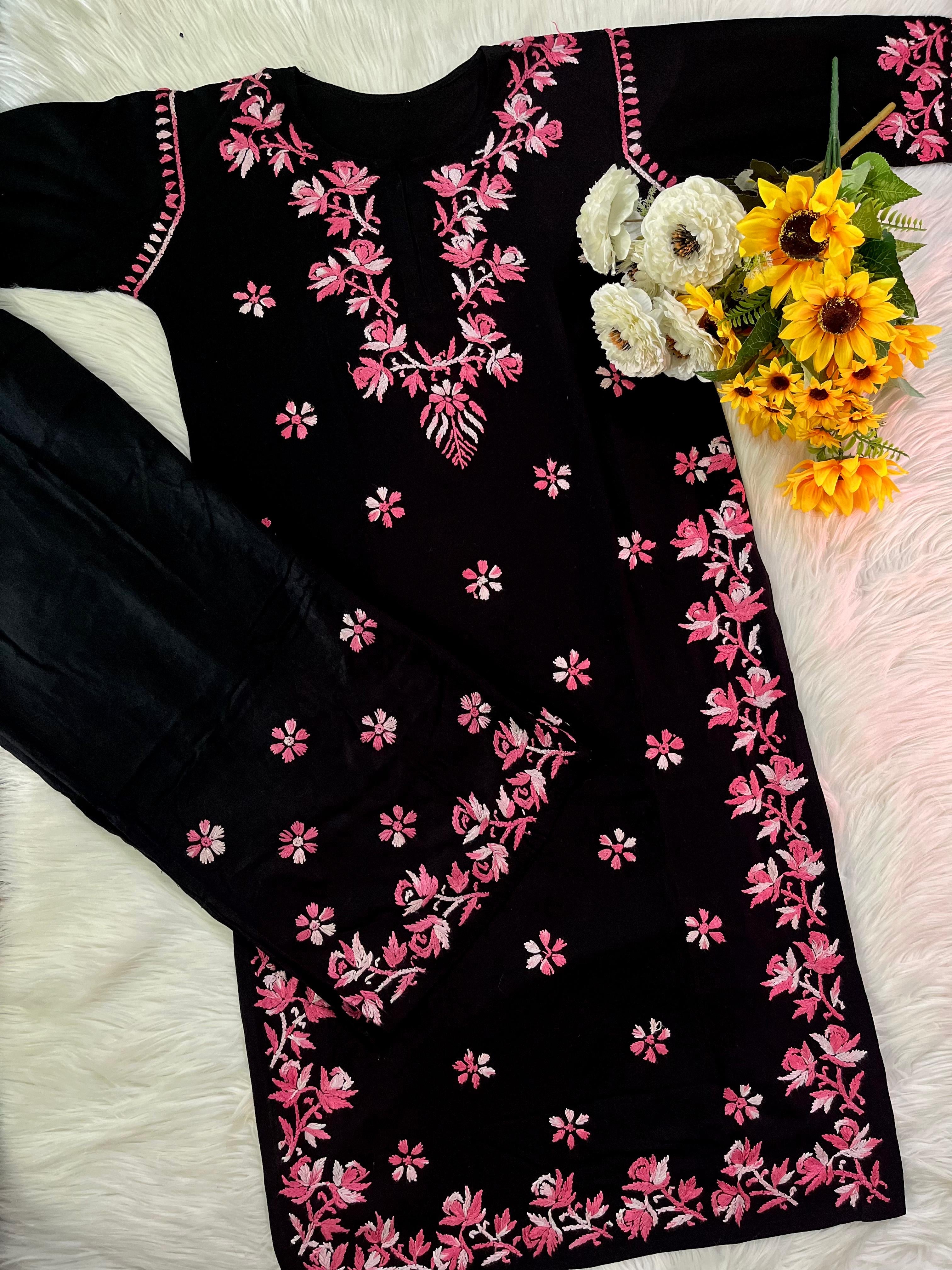 Rayon Thread Co-ord Plazzo Flowers embroidered