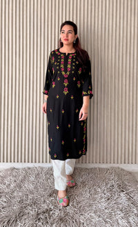Black Multi thread Designer chikankari Kurta