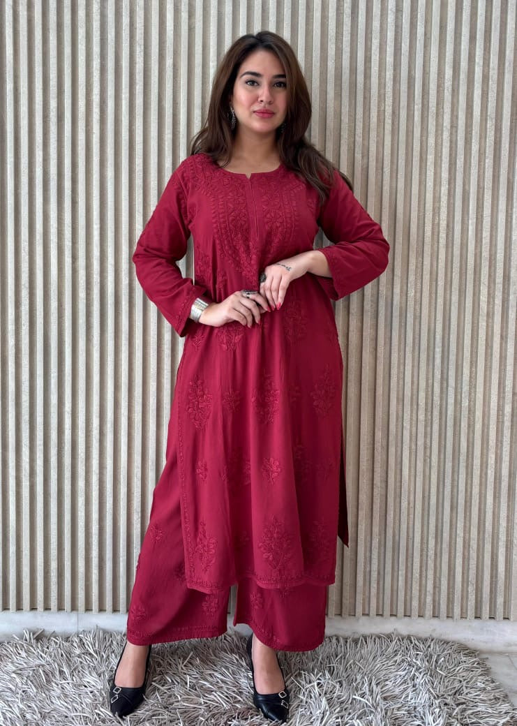Luxurious Crafted Ghasspatti Chikankari Kurti with plazzo
