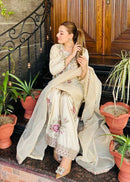Pakistani 3pc White Bird Suit Set - Chikankari official