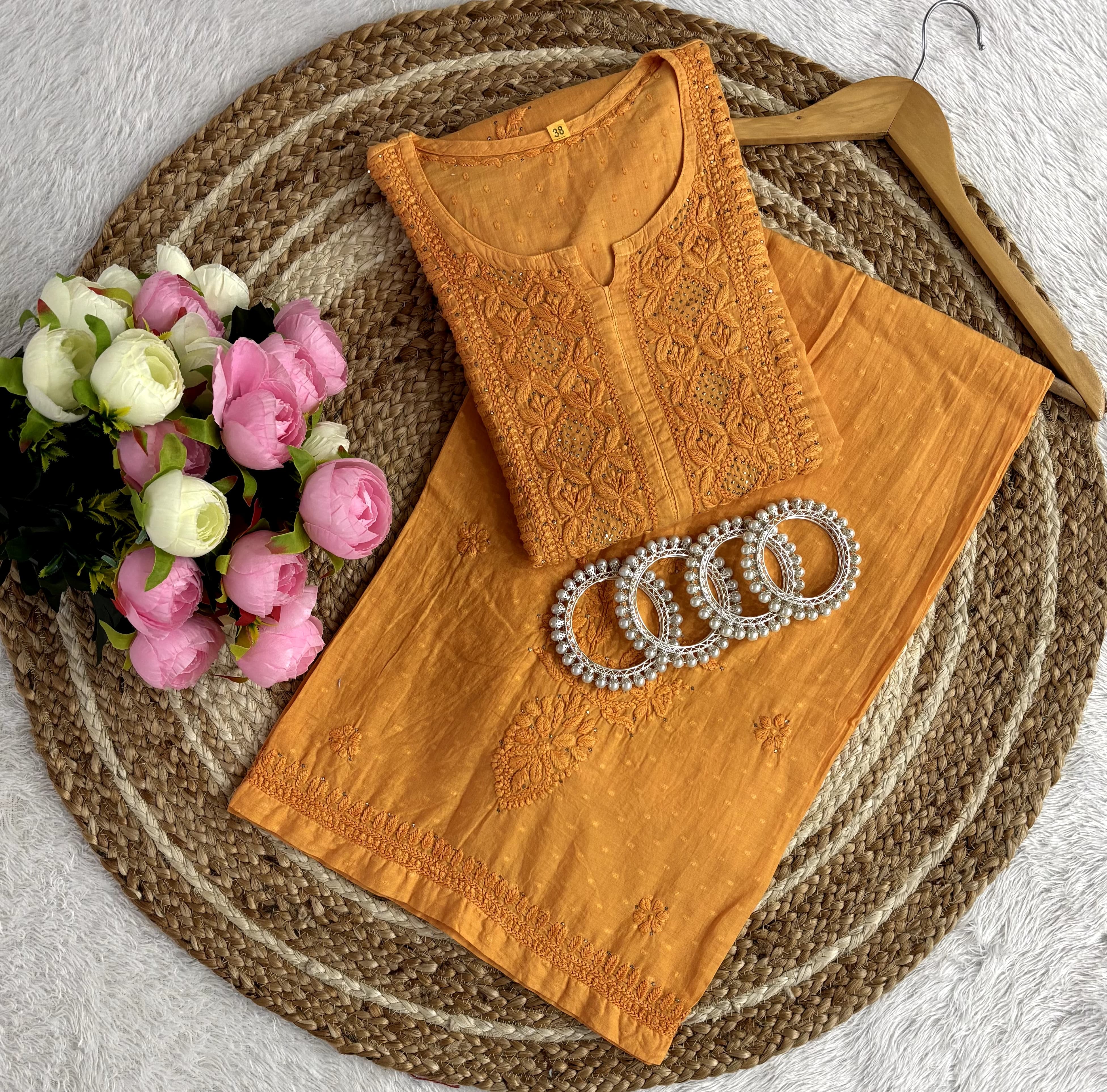 3D anchor Square Gala Muqaish thread Hand work 2pc Set