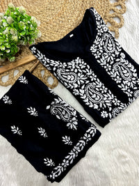 Rayon white embroidered Kurta and plazzo