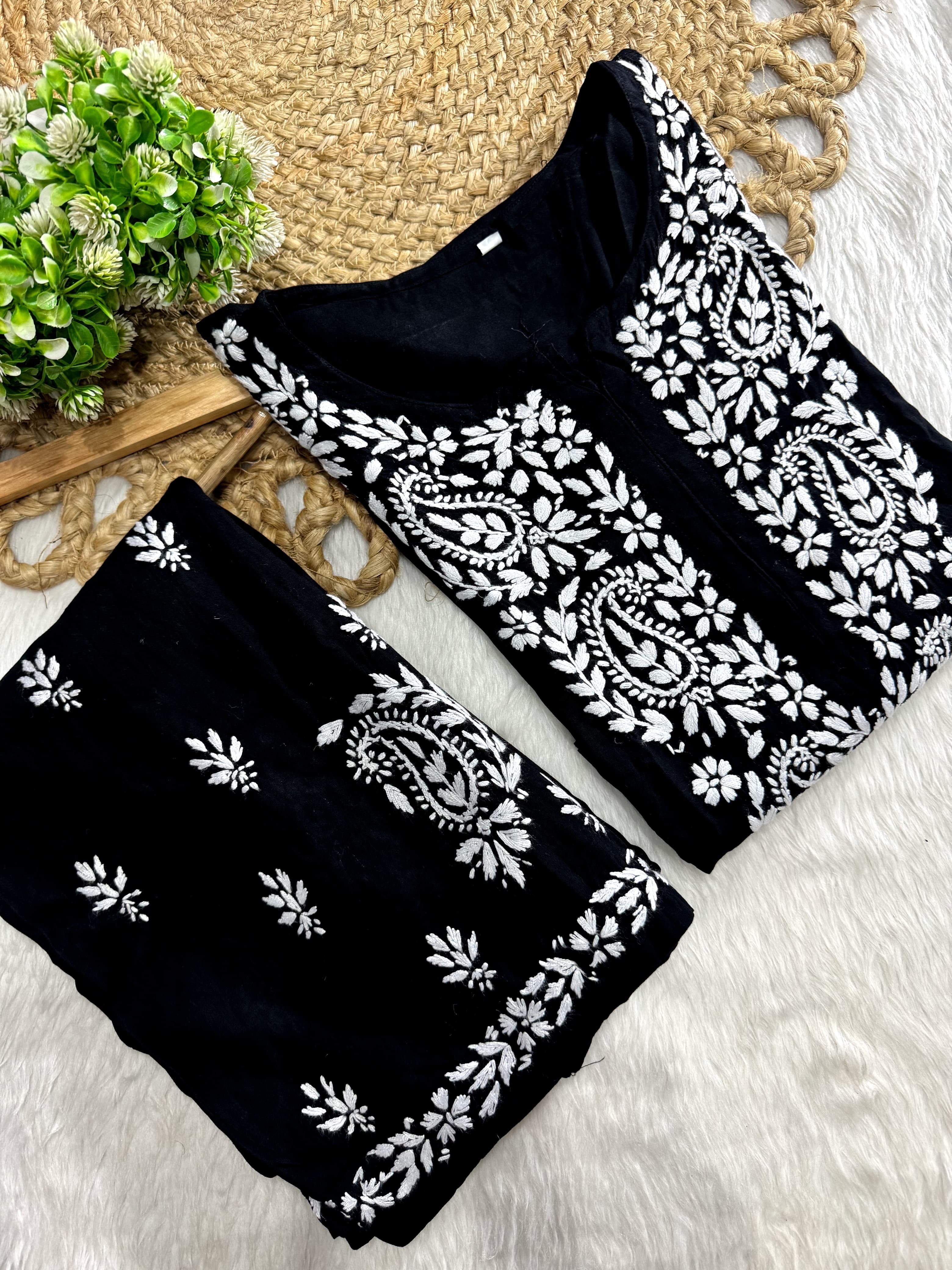 Rayon white embroidered Kurta and plazzo