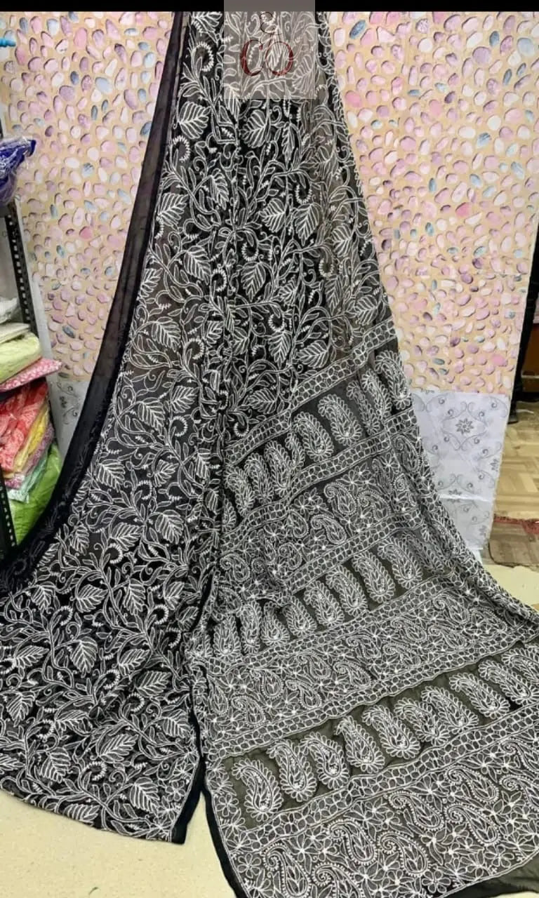 Full Jaal Georgette Saree All over Work Finest Finishing With Blouse Chikankari Official