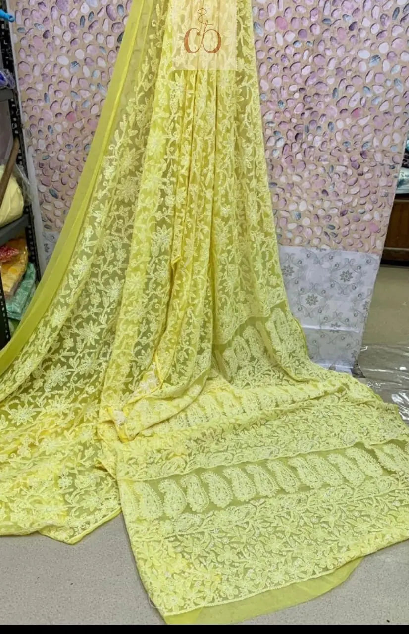 Full Jaal Georgette Saree All over Work Finest Finishing With Blouse Chikankari Official