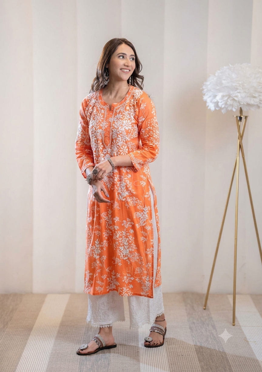 Buy 1 Get 1 Free Zainab Lightweight Mul Chikankari floral print kurtis