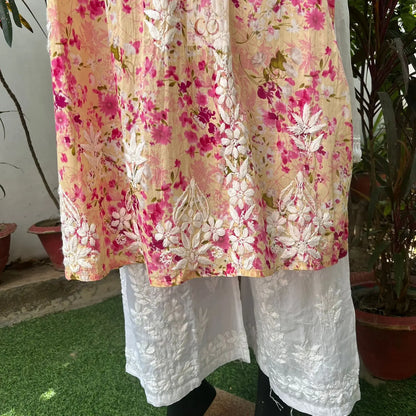 Heavy Mul print Yoke neck Gathered Kurti - Chikankari Official