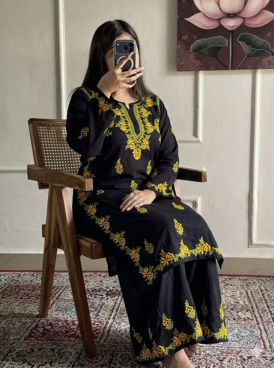Rayon Multi Colour Thread Chikankari Co-ord set