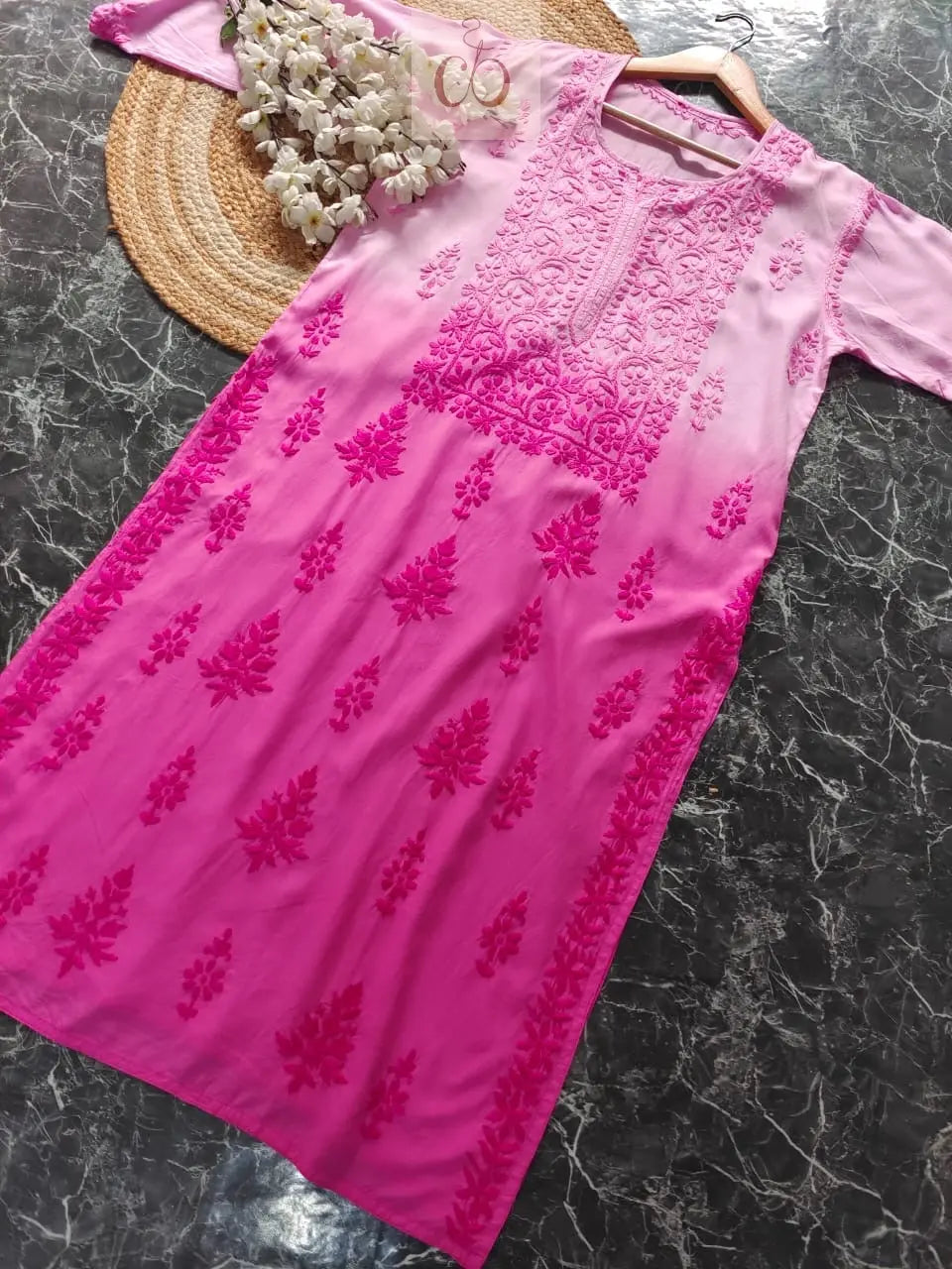 Modal Ombre Dyed Chikan Kurtis - Chikankari Official