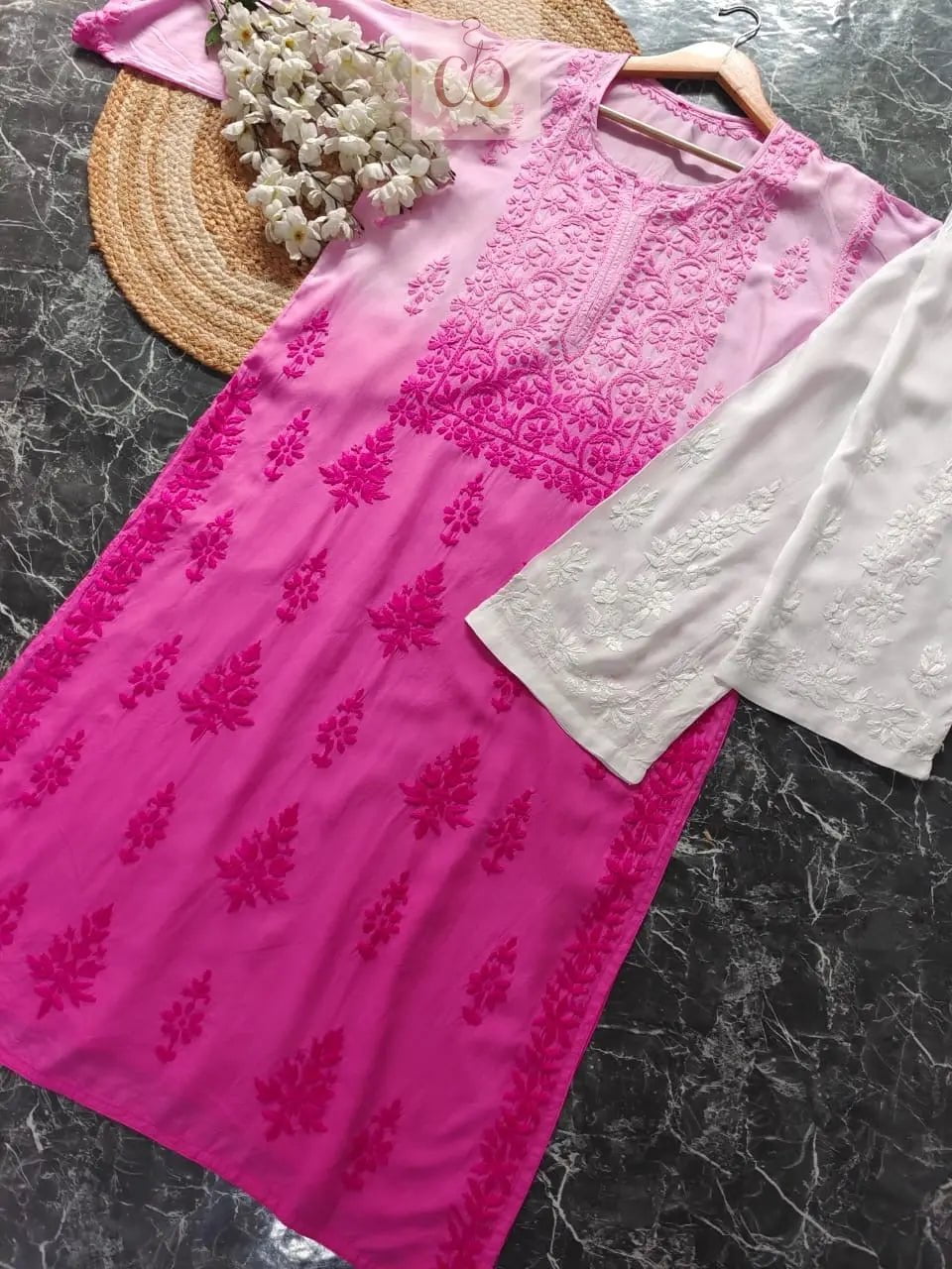 Modal Ombre Dyed Chikan Kurtis - Chikankari Official