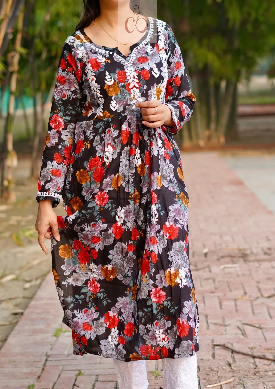 Mul Nyra cut Gown - Chikankari Official