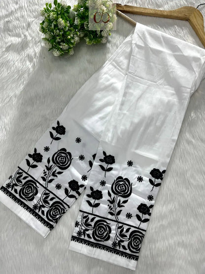 Nyra White With Black Thread Of Chikankari Combo With Pant ( Summer Special ) - Chikankari Official