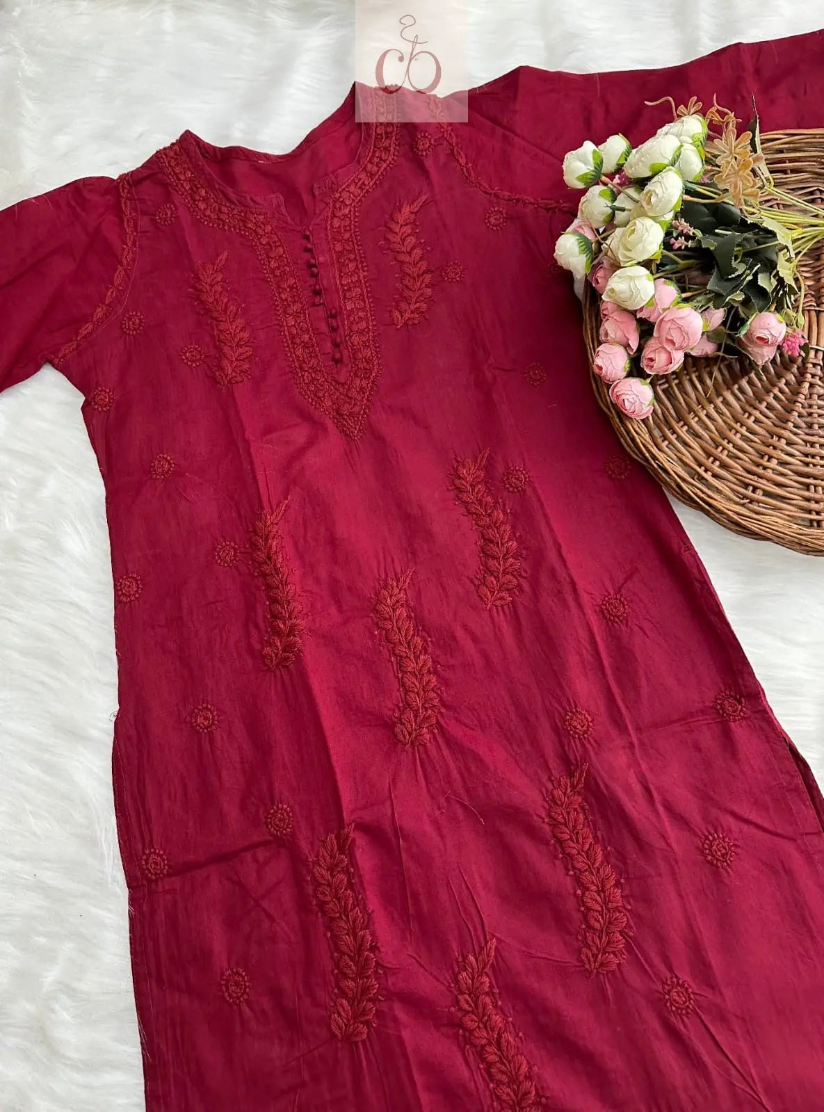 Rayon Patti Cotton Kurti - Chikankari Official 