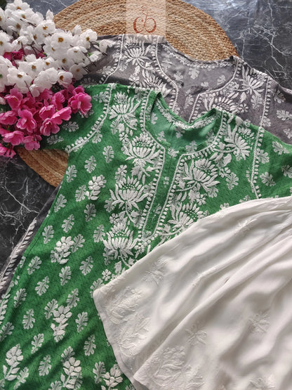 Rayon Print With White Embroidery - Chikankari Officialchikan kurti lucknowi chikankari chikankarikurti best kurti kurtis for summer lakhnawi chikan 