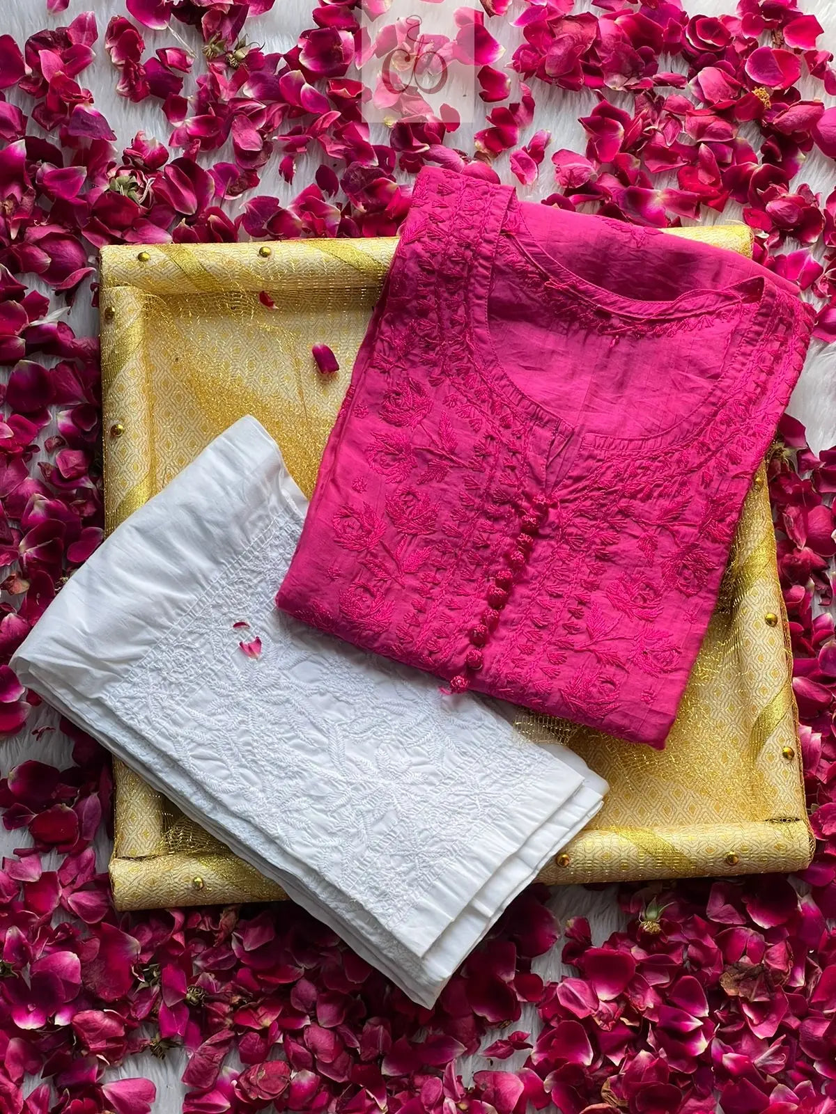 Rose ombre Chanderi - Chikankari Official