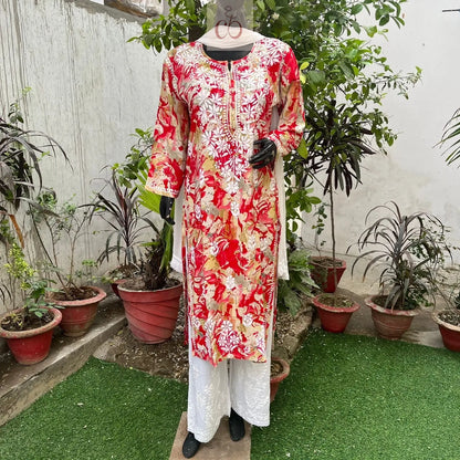 Straight fit rayon kurta - Chikankari Official