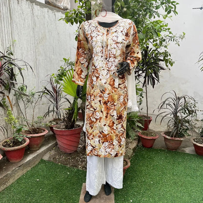 Straight fit rayon kurta - Chikankari Official