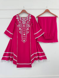 Elegant Rayon Kurti Set with Mirror & Lace Detailing