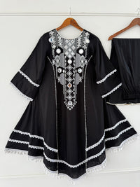 Elegant Rayon Kurti Set with Mirror & Lace Detailing