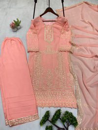 3 PIECE PLAZZO PAIR WITH   DUPATTA IN SEQUENCE EMBROIDERY WORK