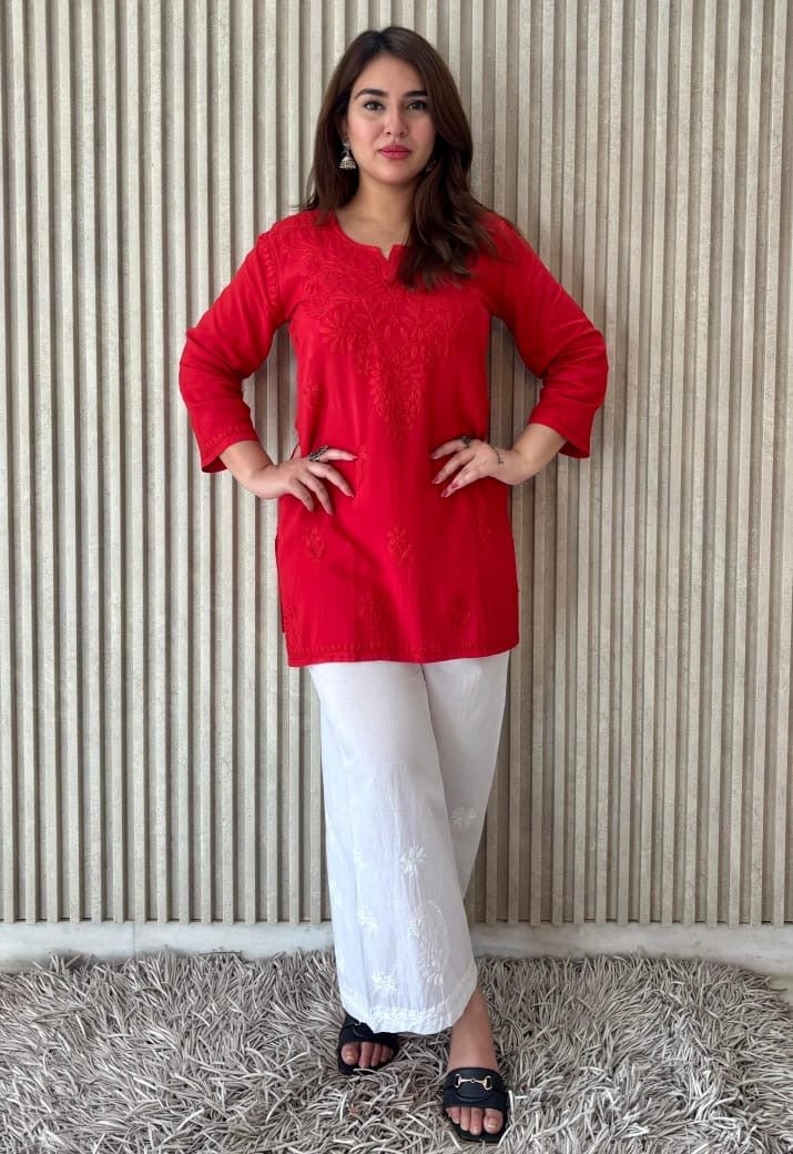 Aanya Chikankari rayon Short Top - Chikankari official